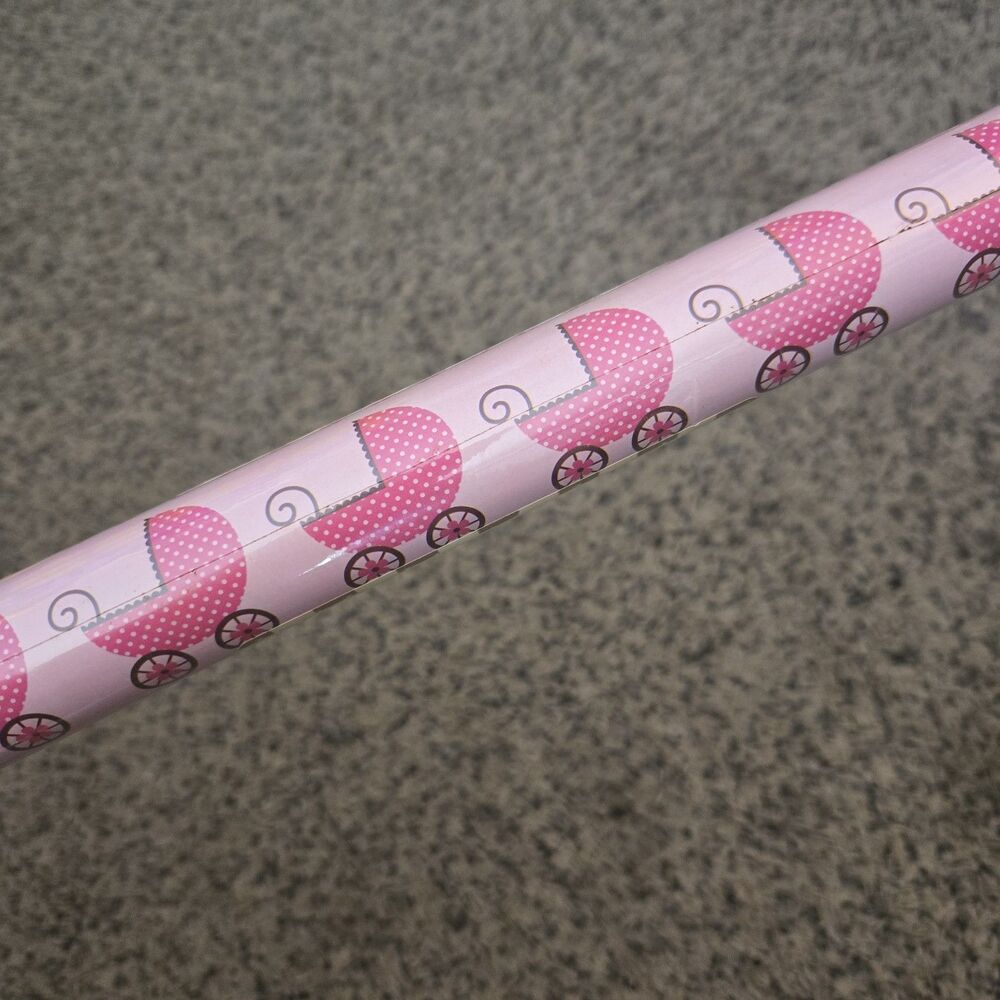 VTG American Greetings Wrapping Paper Roll '97 Baby Shower Girl Pink NOS 20 Sqft